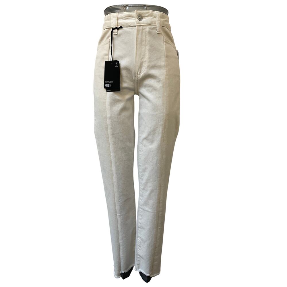 NWT Paige Stella High Rise Straight Leg White Jeans Women Size 23 Frayed Denim